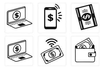 Digital and Physical Money Transaction Icons.