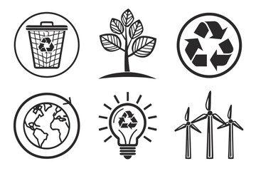 Environmental Icons Recycling Nature and Renewable Energy.