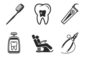 Dentistry and oral hygiene vector icon set.