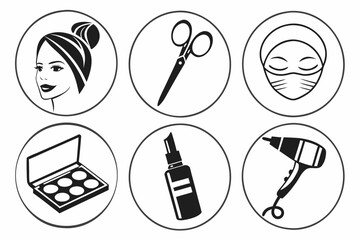 Hairdressing and Cosmetology Vector Icon Set.