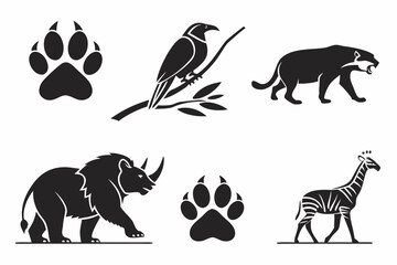 Wild African Animals Black Silhouette Icon Set.