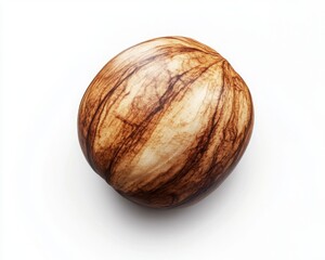 Dark Brown Wooden Sphere With Visible Grain On White Background