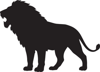 Obraz premium Roaring Lion Silhouette Illustration Depicting Strength Power and Wildlife Conservation Efforts Highlighting Apex Predator in Graphic Design