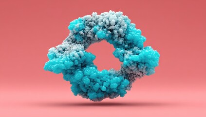 Abstract swirling ring, light blue and grey, on a blush pink background