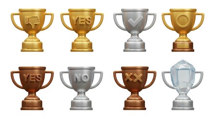 Realistic trophy design set with various metals for competitions