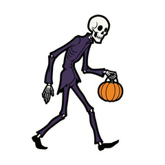 Fototapeta premium Cartoon Skeleton with Pumpkin, Halloween Illustration