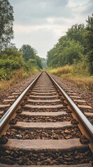 Fototapeta premium Railroad tracks disappearing into a forest