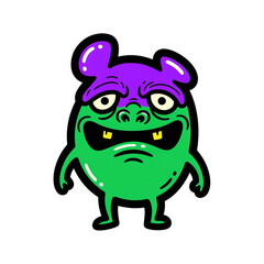 Fototapeta premium Cartoon Monster Character with Purple Hat on White Background