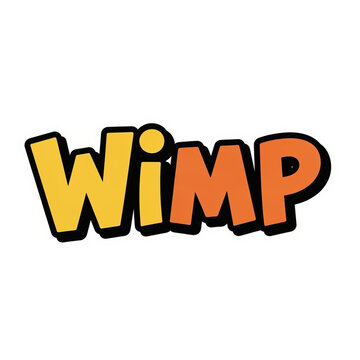 Wimp word art with black outline on white background