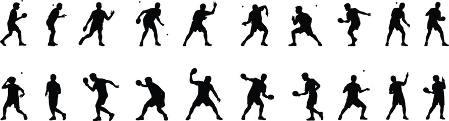 PrSilhouette of athlete throwing ball, dynamic sports action sequence, fitness motion illustration, black and white vector, movement posesint