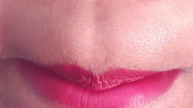 Close up Macro of Indian teenage girl lips doing various types of expressions.