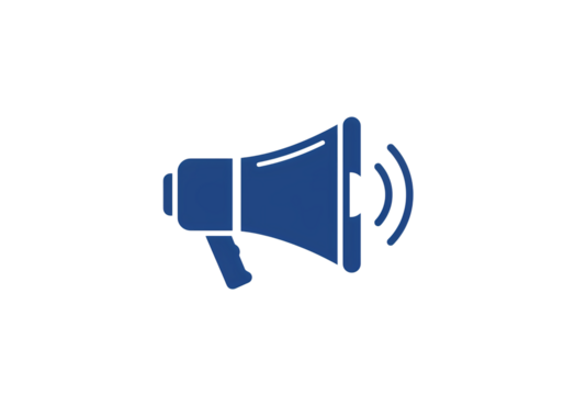 Blue Megaphone Icon: Announcement, Marketing, Promotion isolated on transparent background