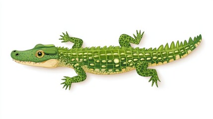 Naklejka premium A vibrant top view illustration of a crocodile, featuring a modern cartoon style with rich textures and playful details.