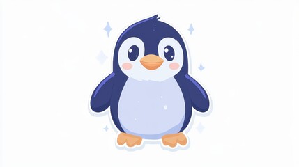 Obraz premium Adorable flat sticker of a baby penguin, designed with charming textures in a fun cartoon style. Perfect for all ages