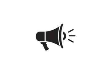 Announcement Icon: Dark Grey Megaphone Graphic for Marketing, Promotion, and Communication Projects isolated on transparent background
