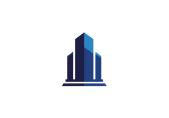 Stylized Blue Skyscraper Icon: Minimalist Vector Illustration of a Modern Building isolated on transparent background