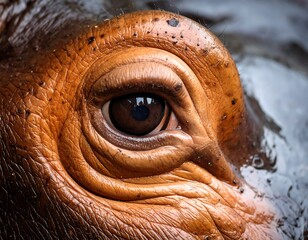 Hippo Eye Closeup with Water, and Detail.