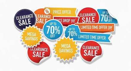 Obraz premium Grab incredible savings with vibrant clearance sale and mega offer badges