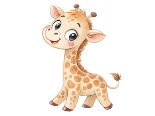 Illustration of a cartoon giraffe with brown spots standing on a black background looking cute created with generated ai