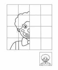 Clown symmetry worksheet, perfect for kids education. Develops motor and visual skills.