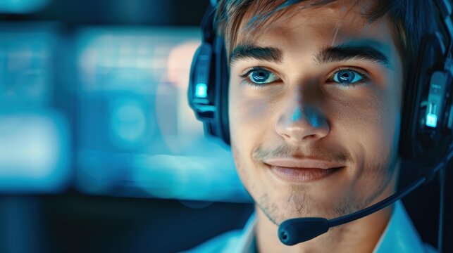 A tech support manager assists a client over the phone, showcasing strong communication skills in a fastpaced call center.