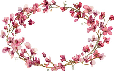 Fototapeta premium Delicate pink magnolia blossom wreath with delicate branches on a white background