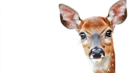 Fototapeta premium A curious deer peeks around a corner, capturing the essence of natures intrigue in a vibrant, cartooninspired style.