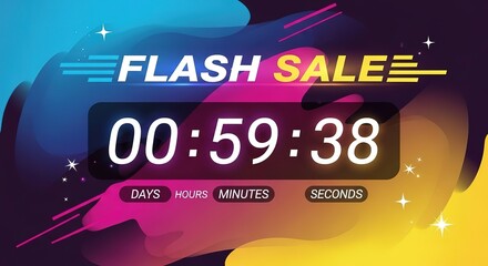 Dynamic Flash Sale countdown timer with vibrant colors creates urgency for limited-time promotions.