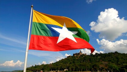National flag waving over a landscape