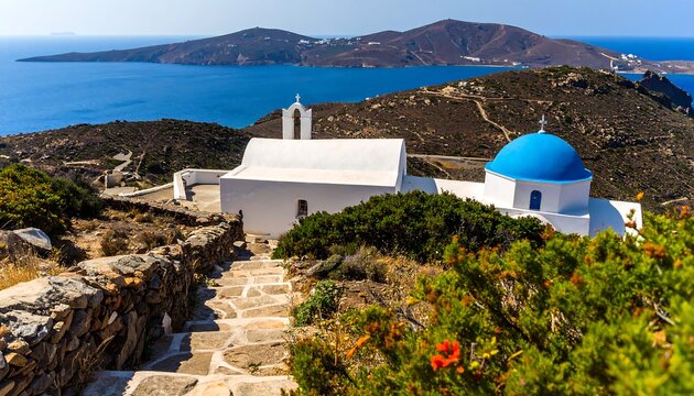 Coastal church with blue dome - Powered by Adobe
