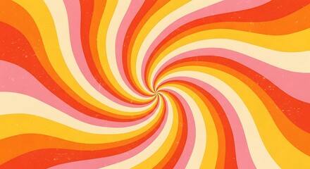 Vintage 70s style swirling psychedelic sunburst pattern background with warm retro colors