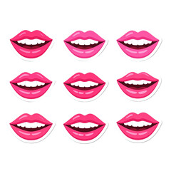 Obraz premium Happy mouth png sticker set, smiling lips, transparent background 