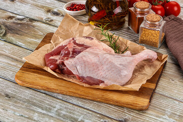 Delicous raw duck leg for cooking