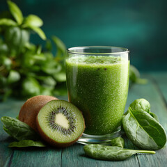 Green smoothie with kiwi and spinach for health and detox
