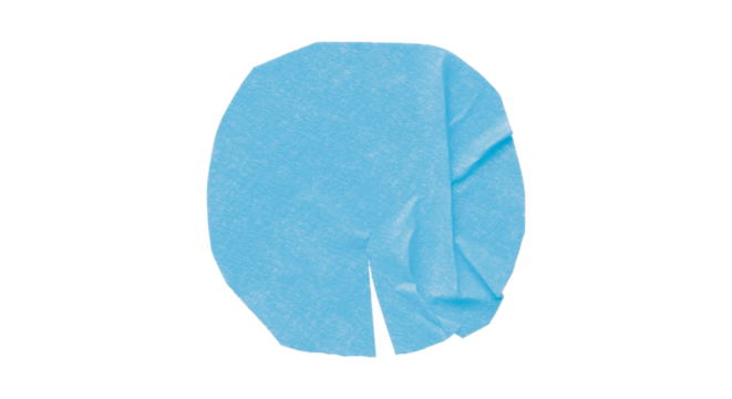 Light blue circle masking tape sticker with wrinkled edges, separate wrinkled round paper on transparent background.