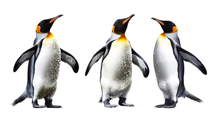 Fototapeta premium Three penguins displayed against white background