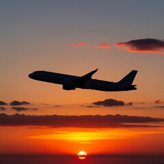 airplane at sunset