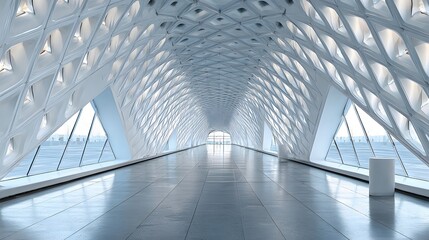 Obraz premium Empty modern architectural hallway with large windows.