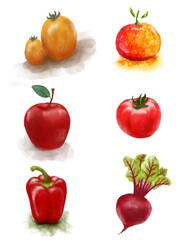 set of vegetables and fruits isolated on white