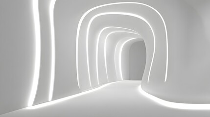 Abstract interior design with flowing white lines.