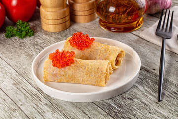 Gourmet Panccakes with red caviar