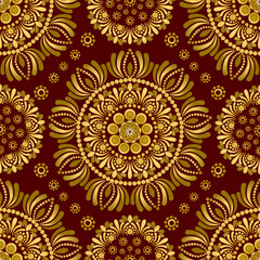 Golden mandala on red background