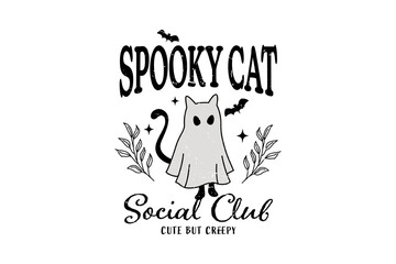 Spooky Cat Social Club – Cute but Creepy Halloween Cat Clipart Sublimation T Shirt Design