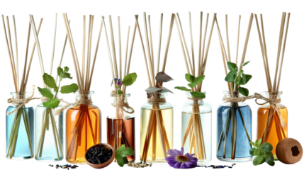 Collection of Scented Diffusers Infusing the Air on white background