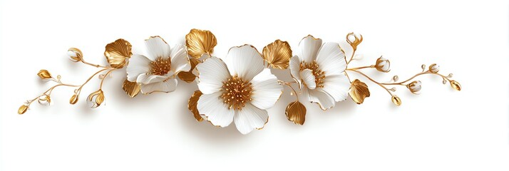 Premium Minimal Botanical Beauty Background with Botanical Touch A beautiful arrangement of white and gold flowers on a clean background.