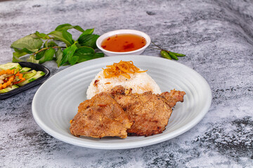 Roasted pork steak with rice