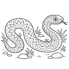 Black and white illustration of a snake in a grassy environment  