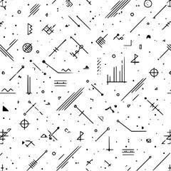 Abstract geometric seamless pattern design with shapes lines and dots on white background vector art drawing style