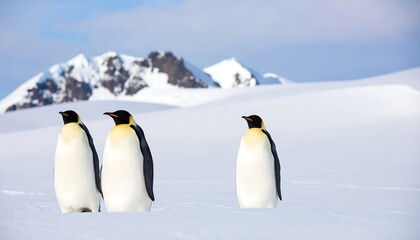 Fototapeta premium Penguins on snow-covered landscape
