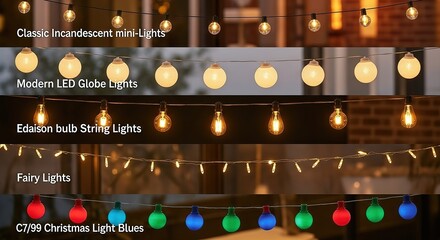 Create warm ambiance with diverse string lights for parties patios holidays and celebrations